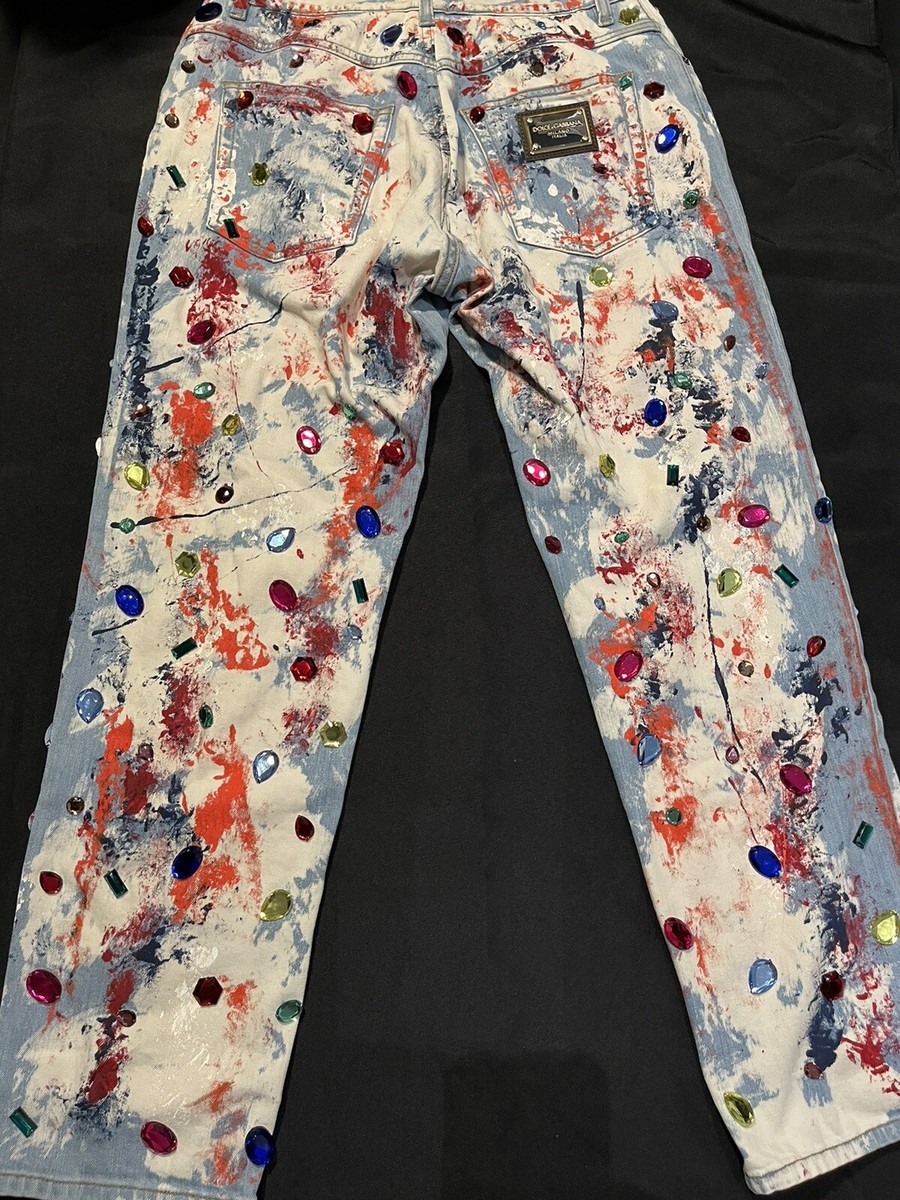 パンツ archive D&G dolce&gabbana Painted Denim Dolce & Gabbana S2005 Embroidered Jeans | Scarz Vintage
