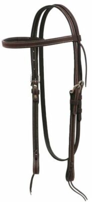 Showman Doubled Leather Stitched Browband Headstall w Throat Latch, Dark Brown
