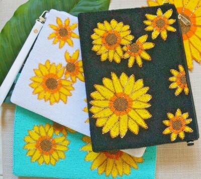 Sunflower Beaded Handmade Pouch Bag ** No HANDLE**