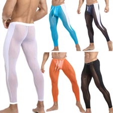 Mens Mesh Long Johns Pants Underwear Stretchy Sport Breathable Legging Trousers