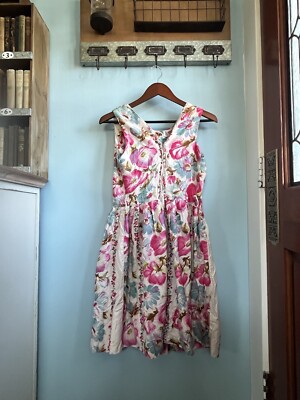 Vintage Pastel Painted Floral Fit Flare Swing Dress