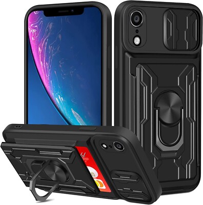 iPhone XR Schutzhülle Handyhülle, Kartenfach Wallet, Ringhalter Ständer, Linsenhülle