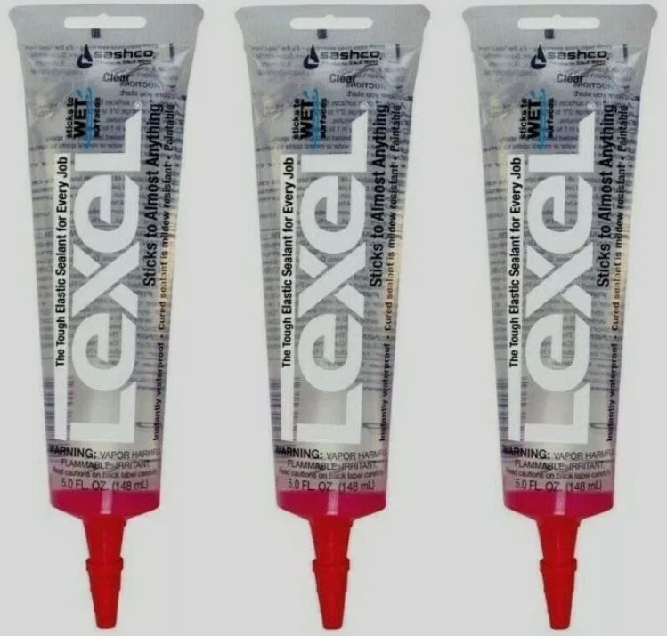3 PACK Sashco 5 oz LEXEL Clear Elastomeric SEALANT Caulk Kitchen Bath Home 13013