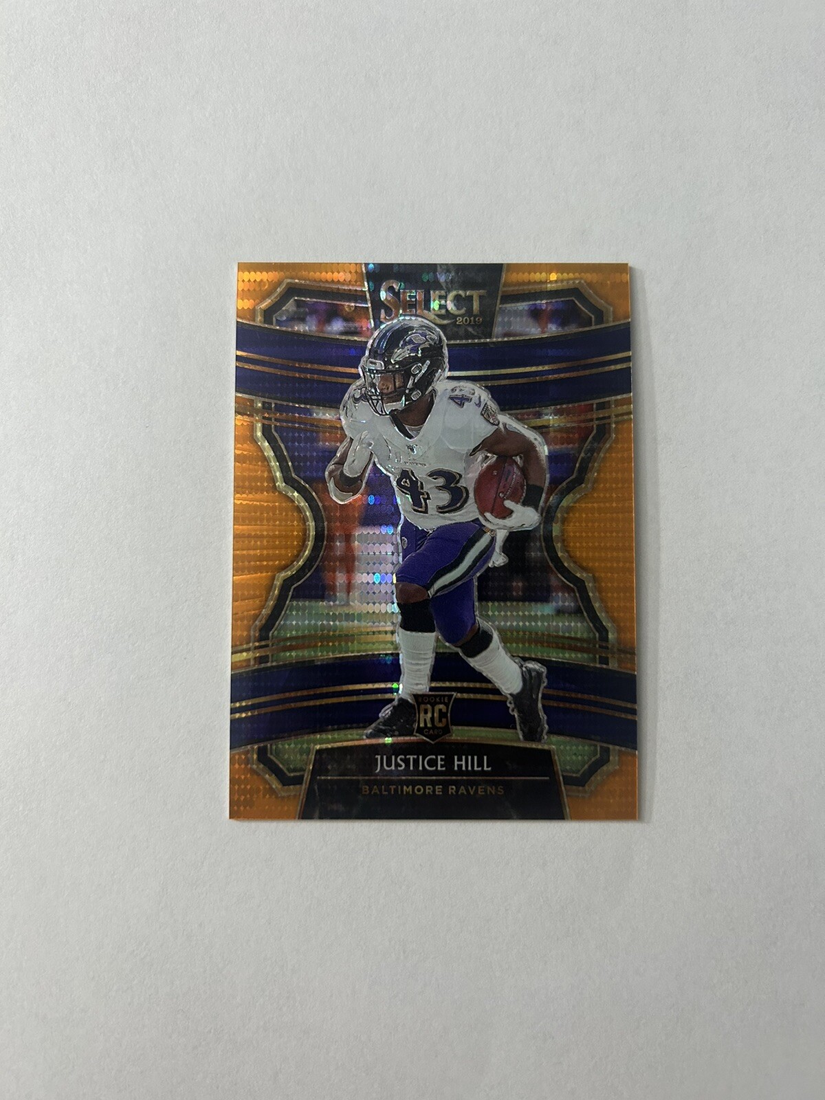 2019 Panini Select Football Justice Hill Rookie RC /11 FOTL Orange Pulsar #28