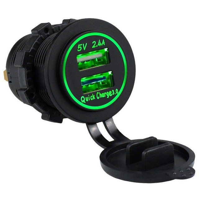 Green LED Dual USB Charger Socket Power Outlet Quick Charge 3.0 & 2.4A Port eBay