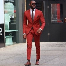 Red Men's Slim Fit Suit Formal Prom Party Business Groom Tuxedos Wedding Suits