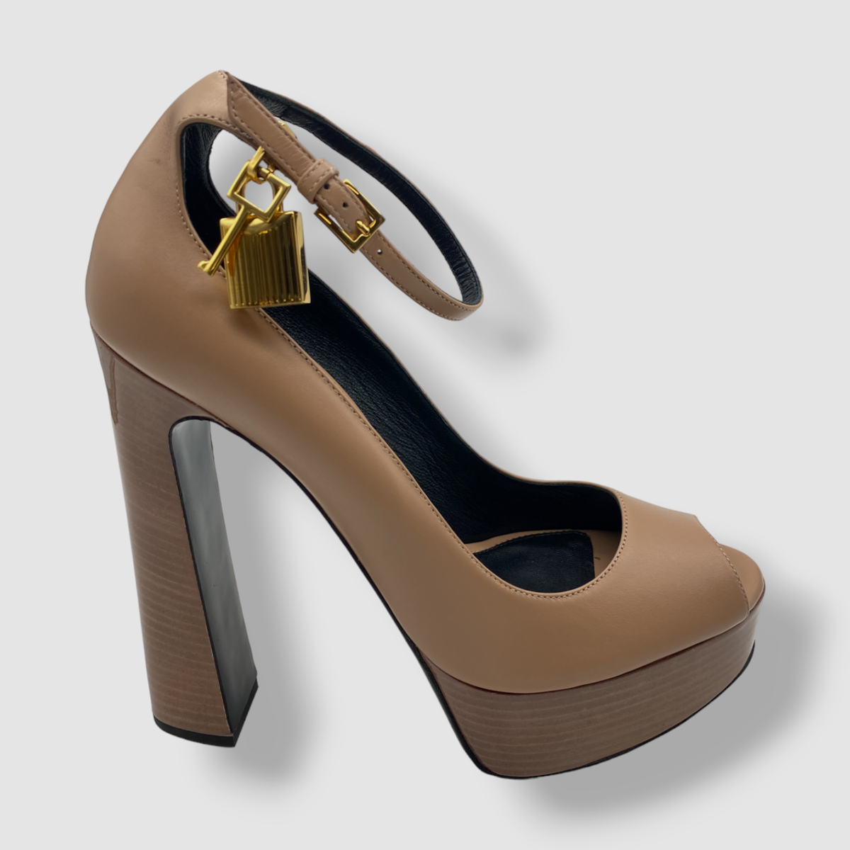 $1890 TOM FORD Women's Brown Lock Leather Platform Pump Heel Shoes