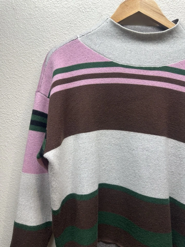 Suéter Anthropologie Maeve The Carys Cuello Simulado Rayas Rosa Marrón Pequeño Foto 3 de 4