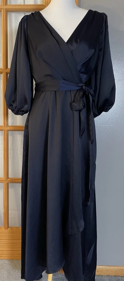 Maxi Vestido DKNY Imitación Envolvente Cinturón Talla 6 Azul Medianoche Manga Globo Cóctel Ciudad Foto 2 de 4