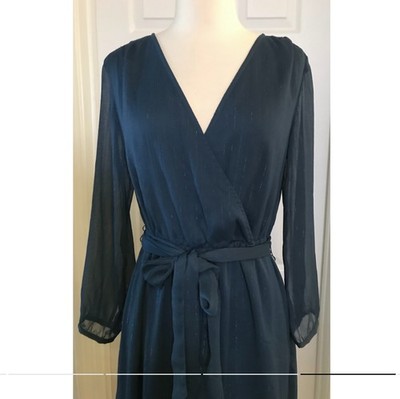 point sur faux wrap dress in crinkle chiffon J.CREW FAUX-WRAP LUREX® CHIFFON. SIZE: 2. DEEP TWILIG Formal chiffon Size:30W X 30L New20 Azazie Floor-Length Dresses Ball The faux wrap top