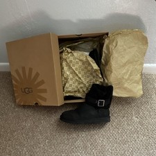 UGG Classic Buckle Black Suede Mid-Calf Winter Boots Pull On Comfort Round Toe