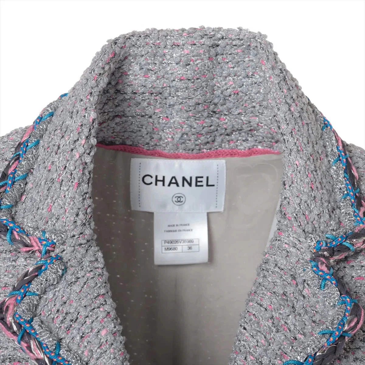 Chanel Bottone Coco 14 anni Seta x rayon x poliestere Setup 36 40 Donna Grigio P