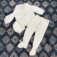 Vintage Robinsons California Infant Cottage Knit Set Cardigan Pants Bonnet Set