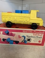 Vintage 1971 Mattel Tuff Stuff Yellow Toy Truck Complete W/ Box Number Blocks