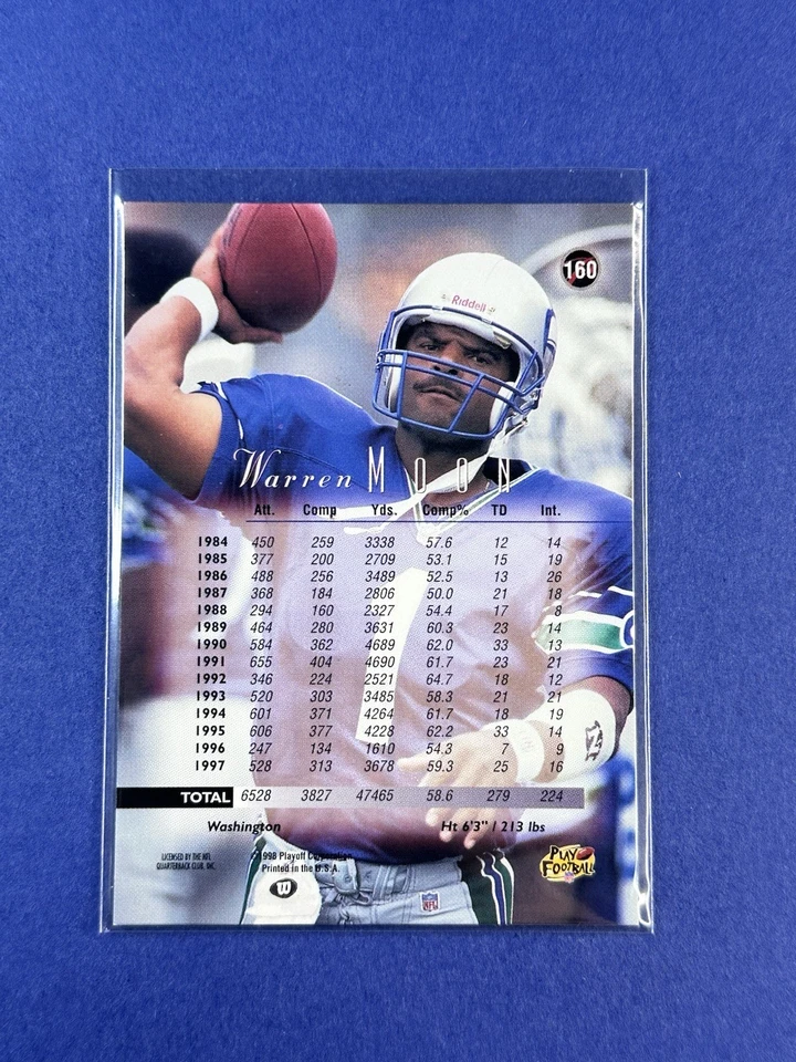 1998 Playoff Prestige ~ Warren Moon ~ 160 ~ Seahawks - Image 2 of 3
