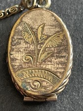 ANTIQUE Victorian Gold Tone Oval Locket Pendant Engraved Floral Design Watch Fob
