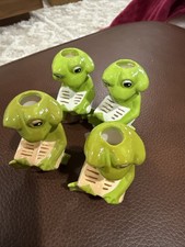 Vintage Set Of 4 Frog Beads Ceramic Macrame