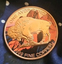 Buffalo Indian Head Nickel Colorized 1oz AVDP Solid .999 Fine Copper ROUND Coin