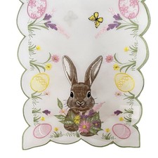 Easter Spring Table Runner 14 x 72 Bunny Eggs Butterfly Flowers Scalloped NEW