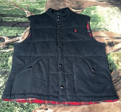 Vintage Polo Ralph Lauren Quilted Puffer Vest Men XL Flannel Jacket Plaid Black