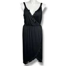 Spenser Jeremy Womens Midi Faux Wrap Sundress Tasseled Sleeveless Tulip Hem 2X