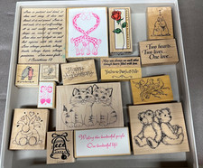 Lot of 17 Misc Wood Mounted Rubber Stamps Wedding Anniversary Love Animals