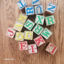 19 Vintage Wood Childrens Building Blocks Alphabet Letters yellow red blue green