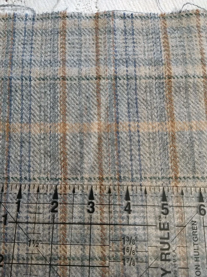 REMNANT Tan Brown Cream Gray Lightweight Wool Plaid Design Fabric 18" L x 29" W - Image 4 of 4