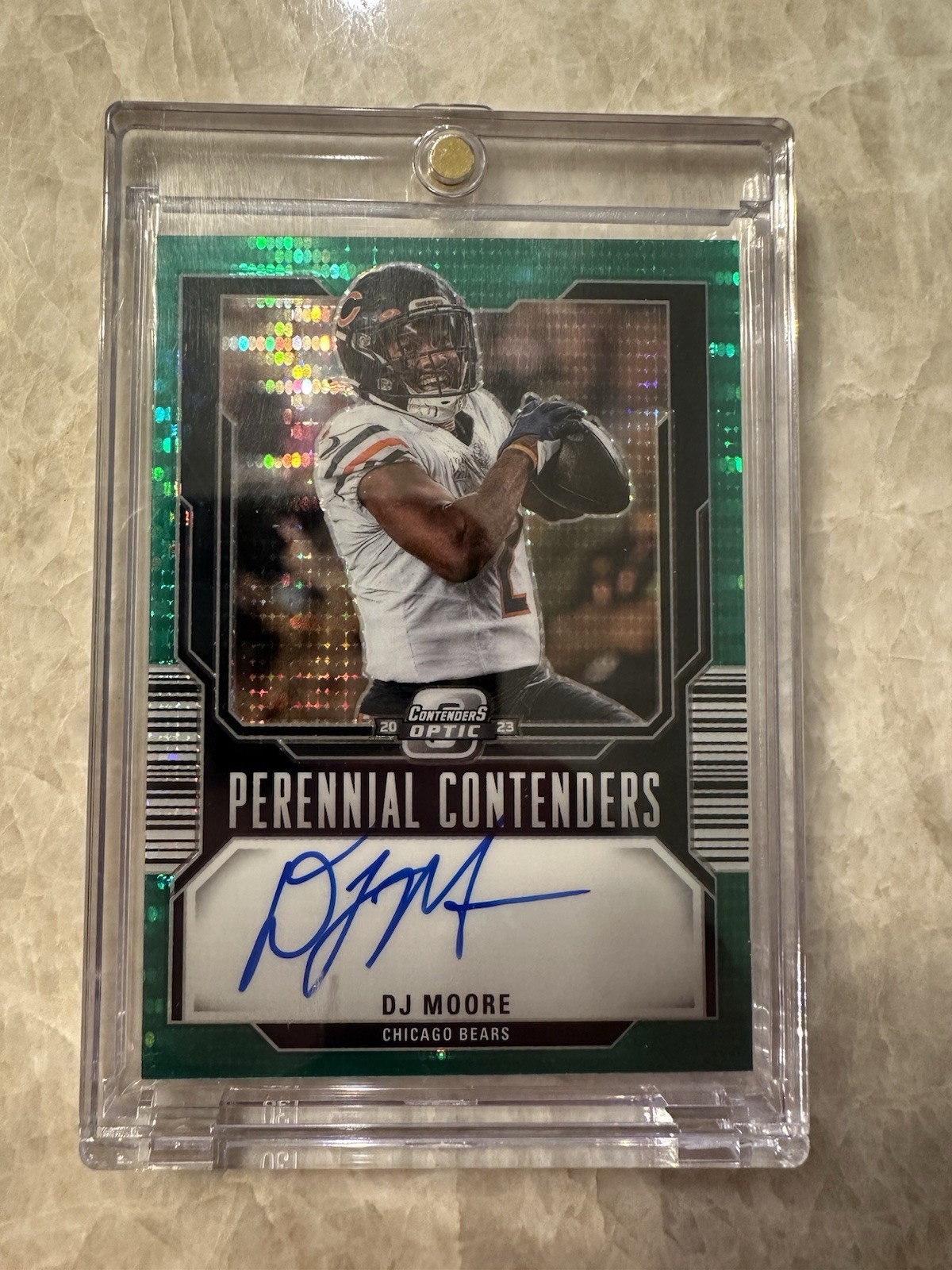 2023 Contenders Optic DJ Moore Perennial Contenders Auto Green Pulsar /30 SP
