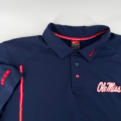 Nike Ole Miss Rebels Navy Blue Short Sleeve Polo Shirt Team Golf NCAA Men's L