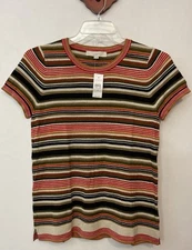 Loft Womens Medium Colorful Striped Lightweight Short-Sleeved Blouse NWT! M272
