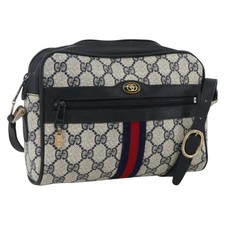 GUCCI GG Supreme Sherry Line Shoulder Bag PVC Navy Gold 010 378 Auth ARZ243