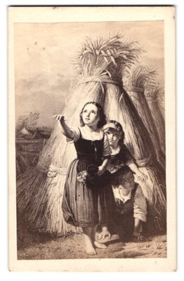 Photograph Three Children Coming From A Pile Of Grain, After Painting Raining 