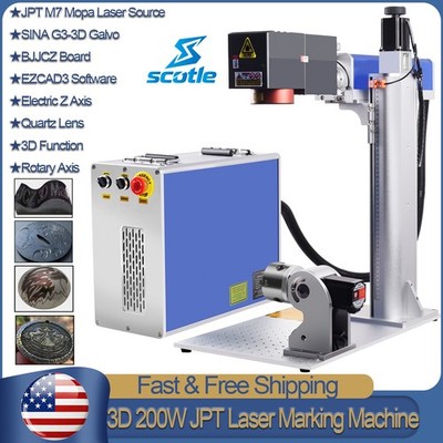 Scotle 3D 200W JPT MOPA Fiber Laser Marking Machine Curved/Relief/Deep Engraver