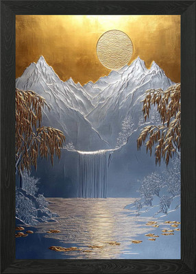 Gerahmtes Wandbild Metall Berg Wasserfall Poster Leinwanddruck Bild