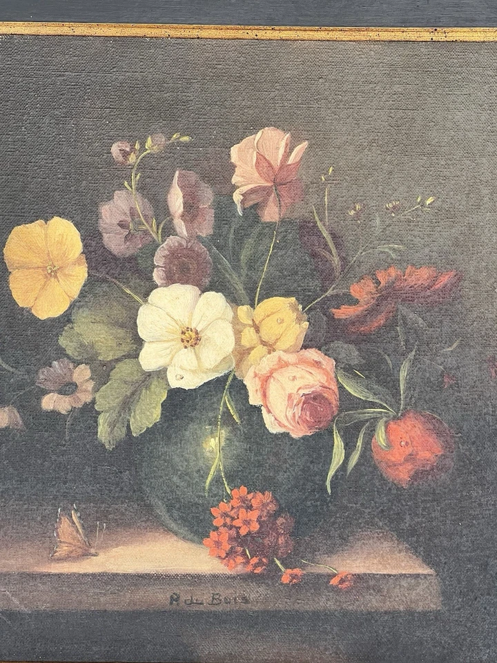 LOVELY VINTAGE STILL LIFE FLOWER PAINTING SIGNED Black Framed 17"x17" READ - Image 2 of 4