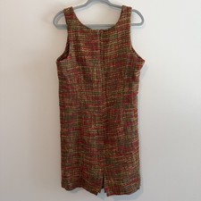 Carlucci Vintage Tweed Sheath Dress Size 14 Preppy Classic Old Money Red Gold