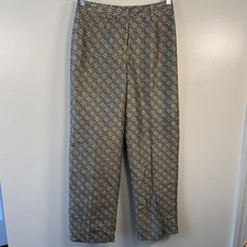 Liz Claiborne Tabitha Silk Pant Women  s Sz 8 Khaki/Olive Geometric Print