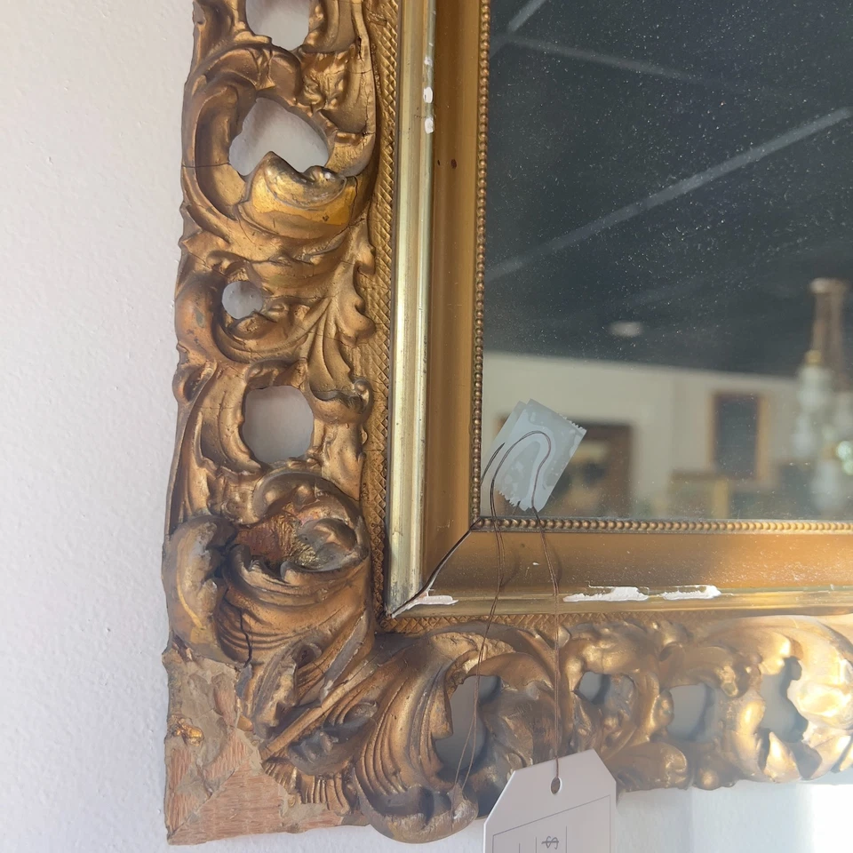 Antique Victorian Gold Gilt Ornate Wood Mirror 26" x 22" Rococo Baroque Elegant - Image 2 of 4