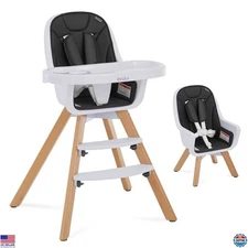 Evolur Zoodle 2-in-1 Convertible High Chair - Black, Adjustable Tray, Portable