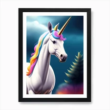 3d Unicorn Illustration Art Print Framed Wall Art Poster Canvas Print Picture