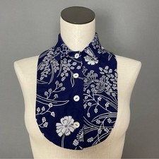 Vintage Dickie Faux Collar Handmade Floral Button-Up Retro Layering Blue White