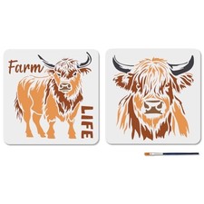 2Pcs Highland Cattle Stencils Farm Animal Highland Cow Head Stencils