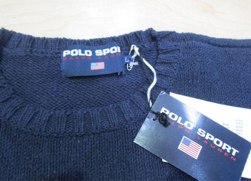 Vintage 90s Polo Sport Polo Bear Sunglasses Knit Sweater Navy L. - Picture 7 of 10
