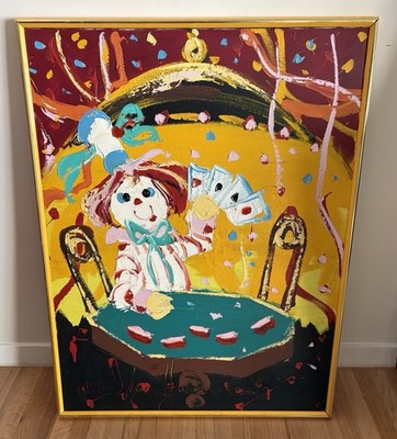 PAUL BLAINE HENRIE Original Signed MCM Vintage Oil Painting ''Poker Face'' C. 1969