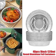40PCS Round Aluminium Foil Containers Hot Food Home Takeaway Use 9"