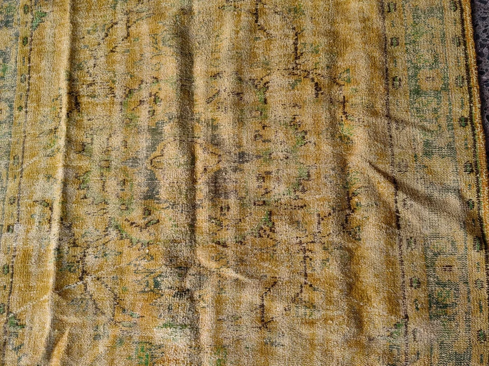Overdyed Turkish Rug 5.1x7.9 ft – Handwoven Vintage Yellow Wool Carpet - Image 4 of 4