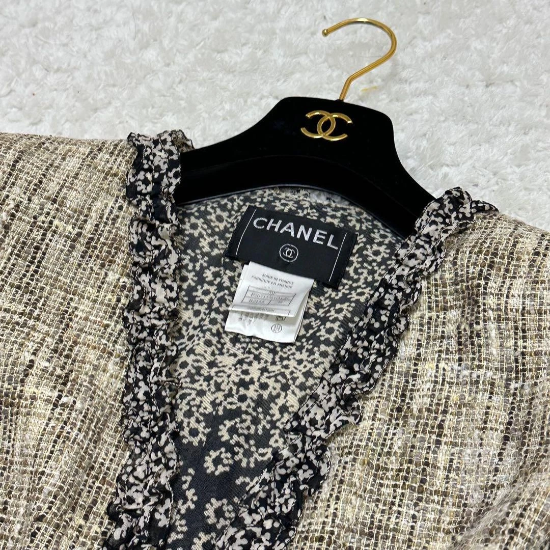 CHANEL Giacca senza colletto in tweed con fantasia floreale e fronzoli Donna 38