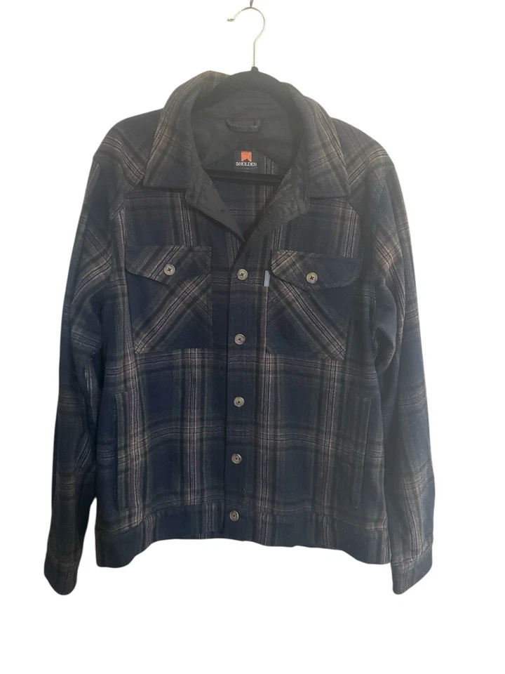 HOLDEN Mens Large Shirt Jacket Wool Button Up Shacket Black Brown Plaid #5779 - Image 4 of 4