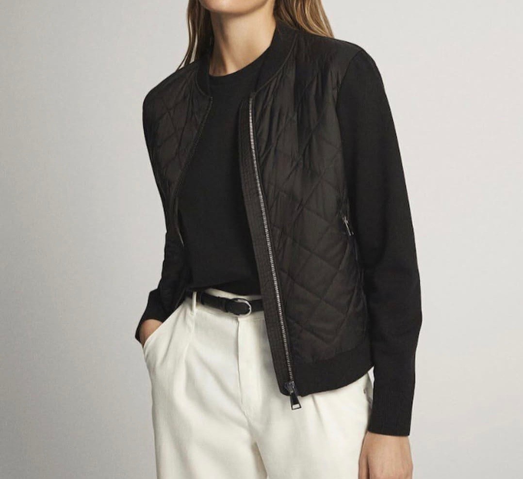 Massimo Dutti Quilted Bomber Jacket Black Size L Fits M New Without Tags thumbnail 2